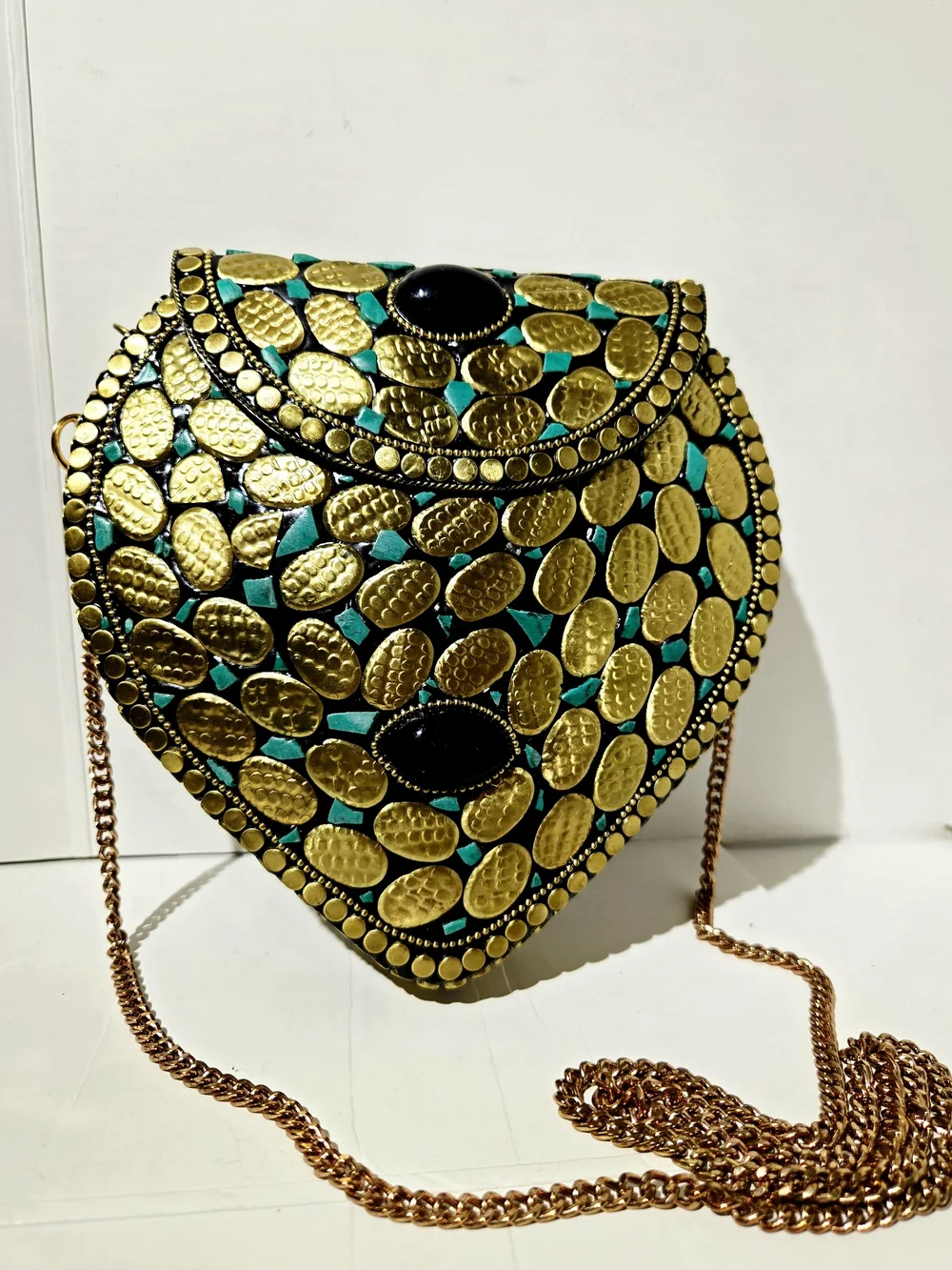 RAMLA Gold and Teal Decorative Heart Clutch/Crossbody Bag